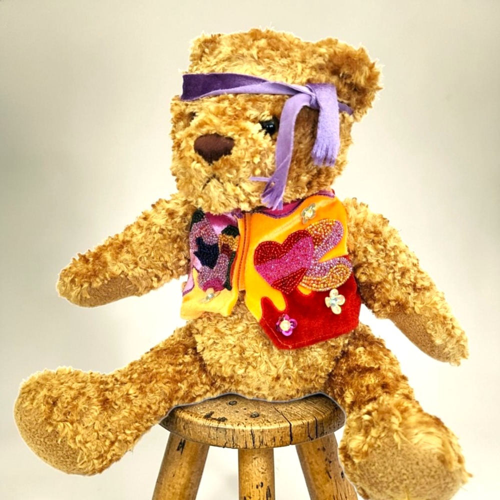 Christopher Radko Bear Plush Beaded Vest Headband 70s Hippie Retro 15 inch